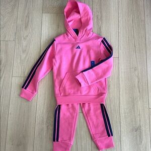 NWT adidas Kids Pink Hoodie and Jogger Set with Navy Stripes Size 7yo